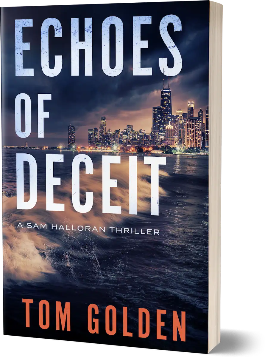 Book cover of Echoes of Deceit by Tom Golden.